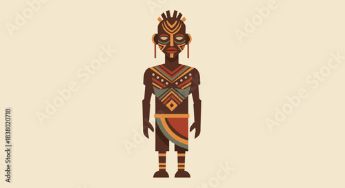Traditional African Tribal Mask and Costume Illustration.