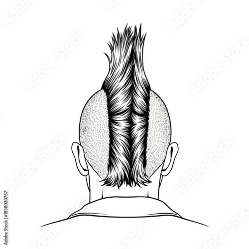 Vector Illustration of Punk Hairstyle with Shaved Sides and Spiky Top in Modern Monochrome Style