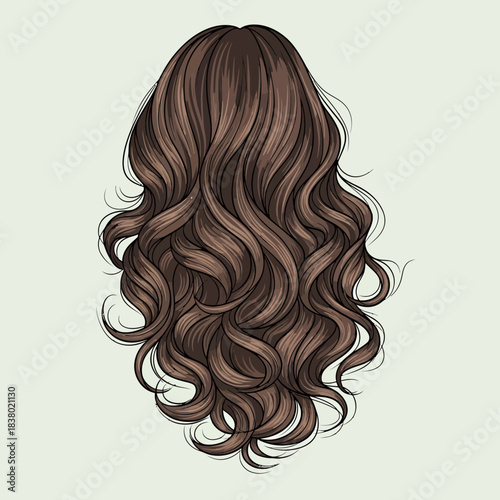Vector Illustration of Wavy Brown Hair in Modern Organic Style for Hair Styling and Beauty Branding