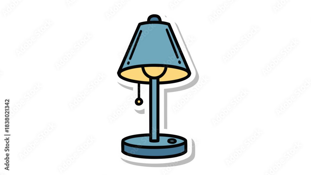 Obraz premium Blue Table Lamp With Yellow Light Bulb And Black Base Illuminated On A Black Background Minimalist Design Object