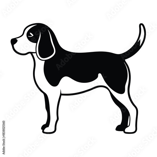 beagle black and white silhouette on white background