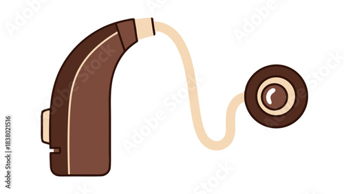 Brown Digital Behind The Ear Hearing Aid Device With Cream Colored Tube And Ear Bud On A Black Background Medical Technology Innovation Hearing Loss Solution Audio Equipment Healthcare Aid