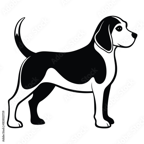 beagle black and white silhouette on white background