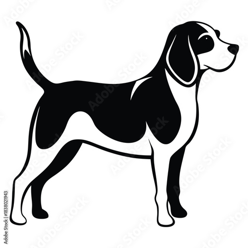 beagle black and white silhouette on white background
