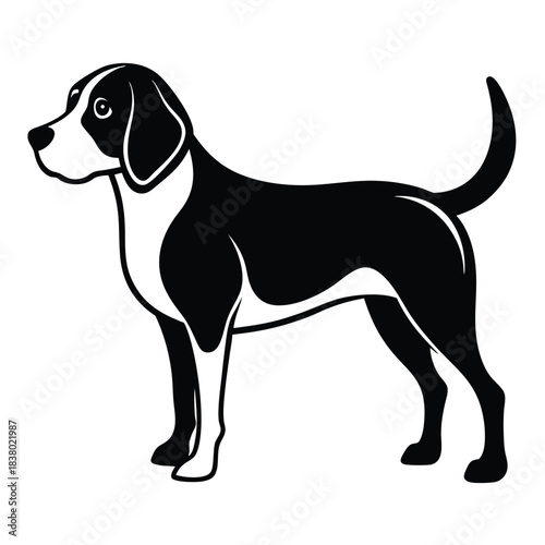 beagle black and white silhouette on white background