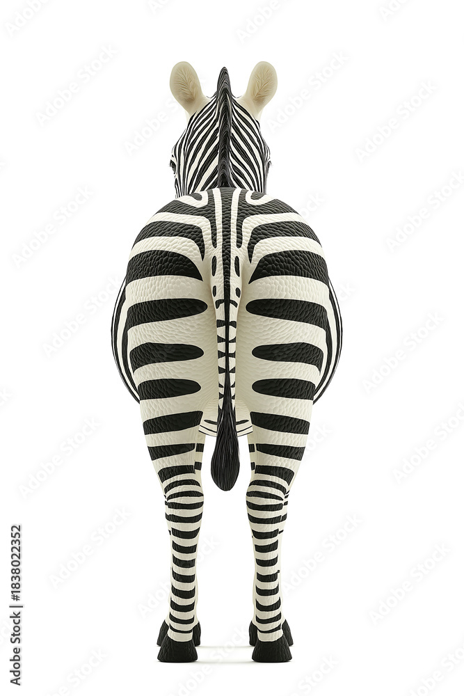 Naklejka premium Realistic zebra back view on white background