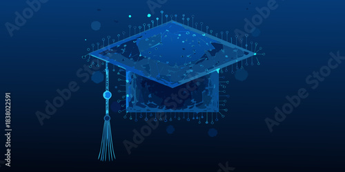 Digital graduation cap symbolizing a future of learning and technological advancement