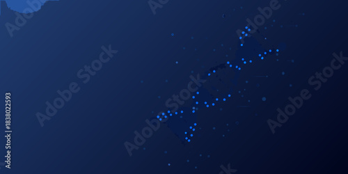 Abstract blue dna helix structure with glowing particles on dark background