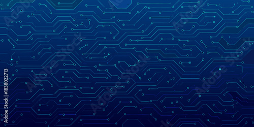 Abstract blue background with circuit board pattern and glowing lines