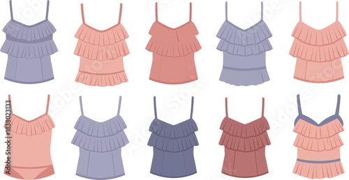 Set of Colorful Ruffled Tank Tops in Pastel and Dark Shades for Women