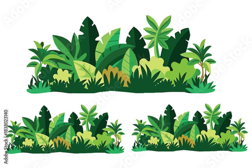 Vibrant Tropical Jungle Vegetation Collection Lush Greenery and Exotic Foliage Elements