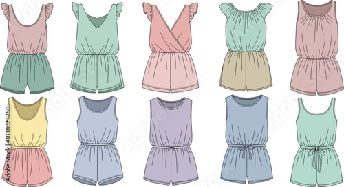 Colorful Sleeveless Shorts Pajama Sets in Pastel Shades for Women