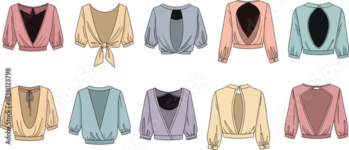 Set of Colorful Women's Blouses in Pastel and Neutral Shades