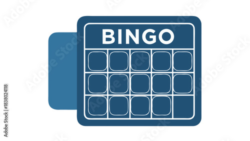 Clean Blue Bingo Card Grid with BINGO Text Above Empty Number Squares Isolated on White Background Minimalist Game Icon Flat Design