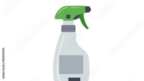 Clear Spray Bottle With Green Trigger Sprayer And Empty Label Space For Text And Graphics On Black Background