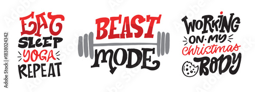 Hand drawn doodle lettering quote about yoga, gym, fitness, sport. Lettering for t-shirt design, mug print, bag print, clothes fashion. 100% hand drawn vector image.
