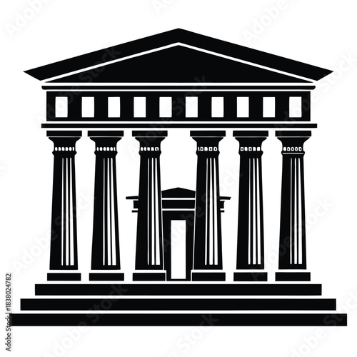 ancient egyptian temple with large columns black and white silhouette on white background