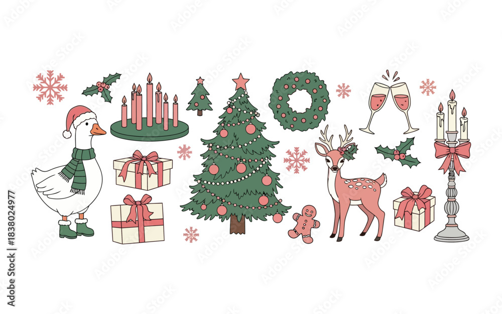 Fototapeta premium Christmas icons set silhouette