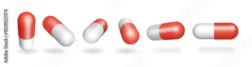 Treatment of sickness with pills and capsules. Vector in 3d style, isolated set of medicine prescribed by doctor. Painkiller or antibiotic, vitamins of supplements for daily ratio, medication
