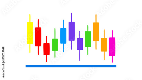 Colorful Candlestick Chart Displaying Financial Market Trends with Up and Down Movements on Black Background