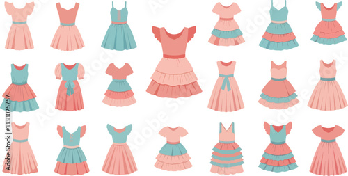 Colorful Ruffled Dresses Collection for Girls in Pastel Pink and Blue