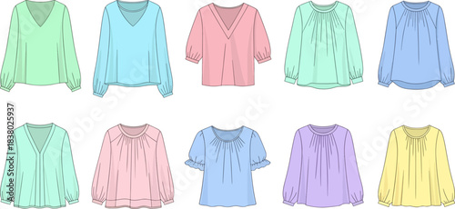Colorful Blouses Set in Pastel Shades for Fashion and Casual Wear