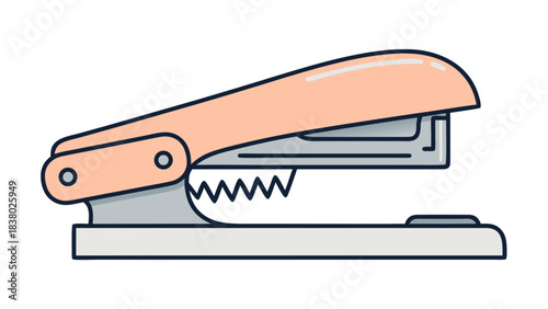 Close up of a Peach Colored Stapler on a White Surface with a Black Background
