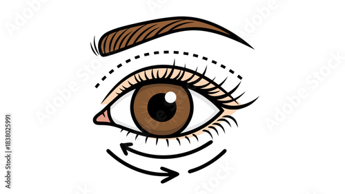Close Up of a Single Brown Eye with Defined Eyelashes and Eyebrow Against a Stark Black Background Simple Illustration Style