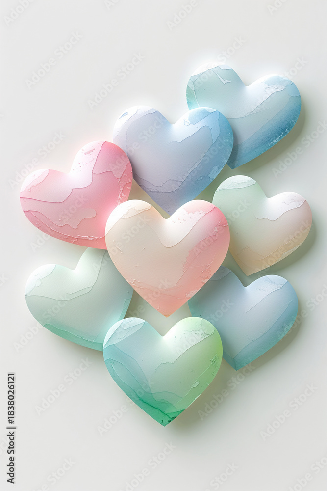 Fototapeta premium Soft Pastel Watercolor Hearts
