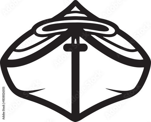 Black silhouette of a stylized boat or ship Keywords: boat, ship, vessel, watercraft, nautical