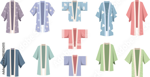 Colorful Traditional Japanese Yukata Robes in Various Designs and Colors
