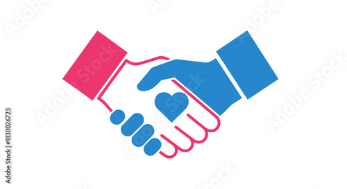 Two hands shaking with a heart symbol in the middle, representing partnership and care.