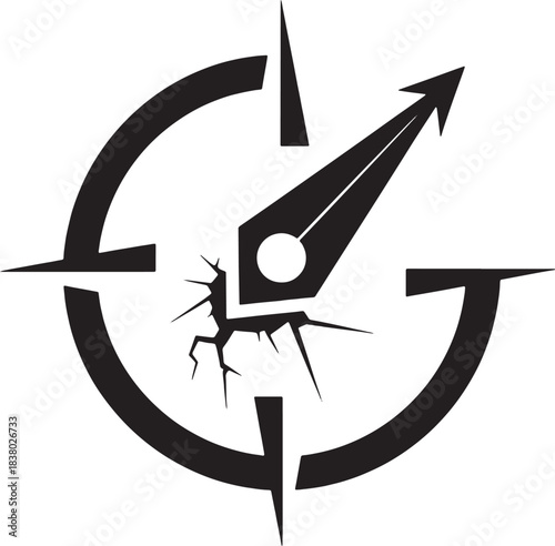 Cracked Compass Icon on White Background navigation