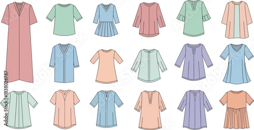 Collection of Colorful Loose Fit Women's Shirts in Various Styles and Pastel Shades