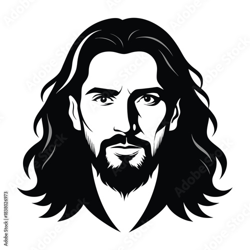 a long hair and bearded man black and white silhouette