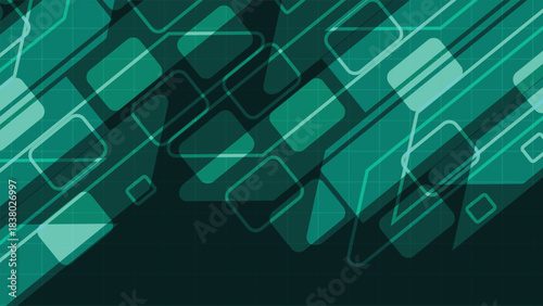 Modern teal geometric abstract background featuring transparent shapes bold lines and layered forms ideal for digital projects branding presentations wallpapers and creative design use