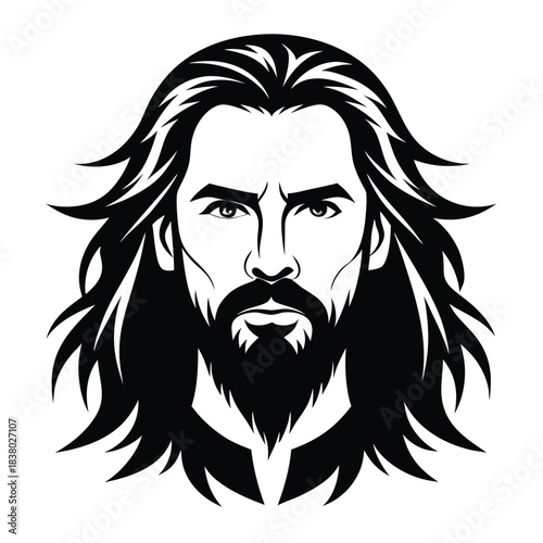 a long hair and bearded man black and white silhouette