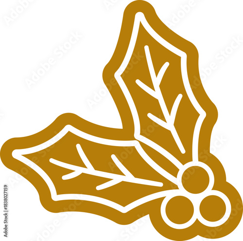 Gingerbread cookies shaped like Christmas holly flat vector illustration.
Festive White sugar icing gingerbread holly Icon.
Gingerbread Edge Holly Leaf and Berries Clipart.
Transparent background.