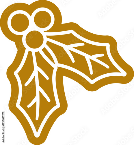 Gingerbread cookies shaped like Christmas holly flat vector illustration.
Festive White sugar icing gingerbread holly Icon.
Gingerbread Edge Holly Leaf and Berries Clipart.
Transparent background.