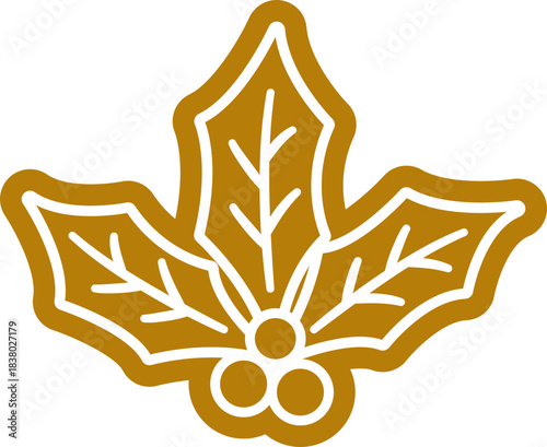 Gingerbread cookies shaped like Christmas holly flat vector illustration.
Festive White sugar icing gingerbread holly Icon.
Gingerbread Edge Holly Leaf and Berries Clipart.
Transparent background.