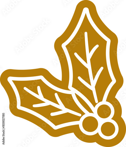 Gingerbread cookies shaped like Christmas holly flat vector illustration.
Festive White sugar icing gingerbread holly Icon.
Gingerbread Edge Holly Leaf and Berries Clipart.
Transparent background.