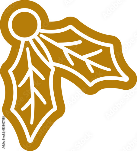 Gingerbread cookies shaped like Christmas holly flat vector illustration.
Festive White sugar icing gingerbread holly Icon.
Gingerbread Edge Holly Leaf and Berries Clipart.
Transparent background.