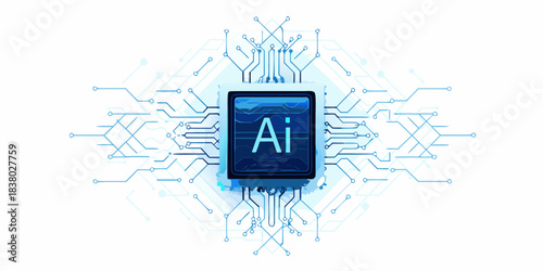 Artificial intelligence technology concept with a chip and digital network design