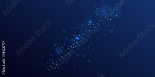 Abstract blue digital illustration featuring a flowing stream of binary code