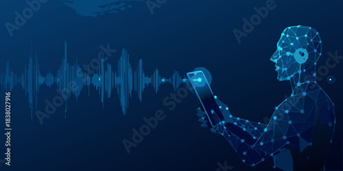 Artificial intelligence interface with a human profile and sound wave visualization