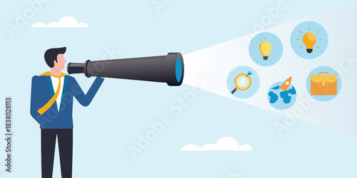 A man looking through a telescope focusing on ideas and future opportunities