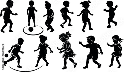 kids playing silhouette vector illustraton