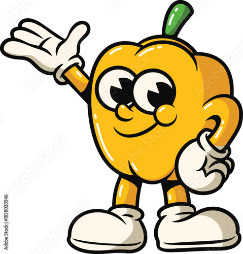 Cartoon Yellow Pepper Character with Open Hand