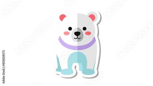 Cute cartoon polar bear with purple collar and blue accents on a black background adorable arctic animal illustration with pink cheeks and pixelated elements
