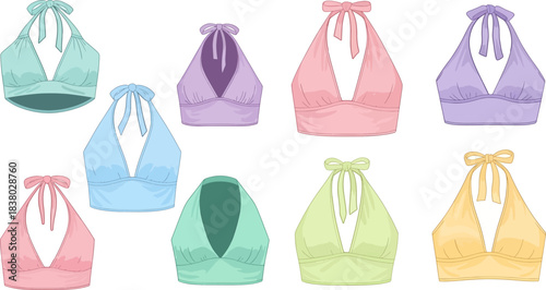 Colorful Women's Bikini Tops Set with Ties in Pastel Shades